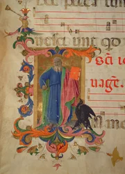 Missal 515 f.9r St. John the Evangelist (border illuminated by Filippo do Mateo Torelli, detail from a Choir Book executed before 1449)